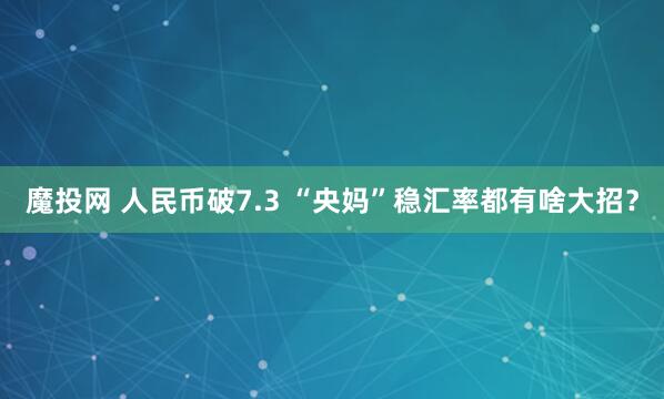 魔投网 人民币破7.3 “央妈”稳汇率都有啥大招？