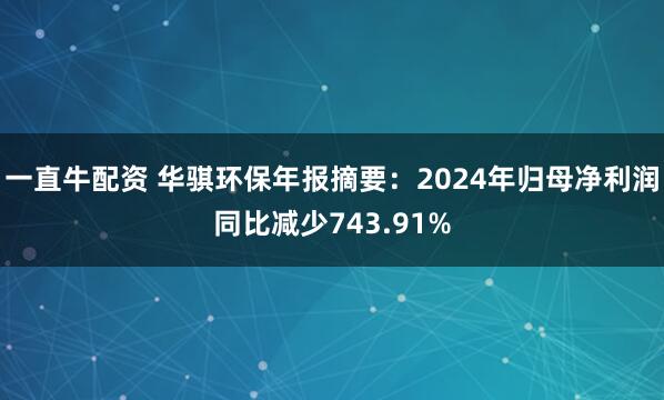 一直牛配资 华骐环保年报摘要：2024年归母净利润同比减少743.91%